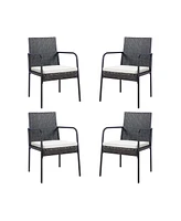 Slickblue 4 Pieces Outdoor Patio Rattan Dining Chairs Cushioned Sofa