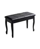 Slickblue Solid Wood Pu Leather Piano Bench with Storage-Black