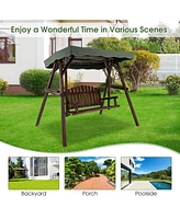 Slickblue 2-Person Outdoor Wooden Porch Swing with an Adjustable Canopy