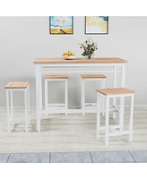 Simplie Fun 5-piece modern kitchen table with four bar stools Bar table set 5PC, metal frame and Mdf, white oak,47.5" L x 23.7" W x 35.5" H.