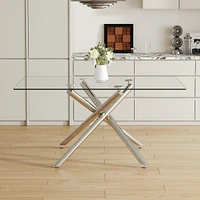 Modern Glass Dining Table with Silver Chrome Legs, 63"x35"x29