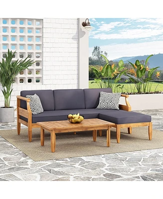 Simplie Fun Mid-Century Modern Acacia Wood Sofa Chat Set with Water-Resistant Cushions