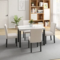 Elegant 5-Piece Wood Dining Table Set with Marble-Inspired Surface