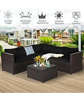 Costway 6PCS Patio Rattan Furniture Set Sectional Cushioned Sofa Deck