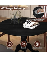 Slickblue Wooden Dining Table with Round Tabletop and Curved Trestle Legs