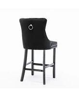 Streamdale Furniture Velvet Bar Stools with Tufted Decor, Set of 2, Black