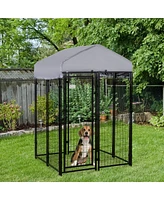 Streamdale Furniture Spacious Steel Dog Kennel with Shade, Lock, and Safety Features