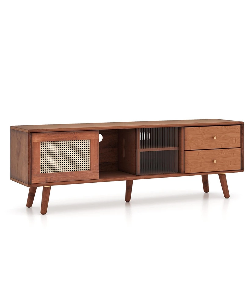 Slickblue Bamboo Tv Stand for Tv up to 65 Inch-Brown