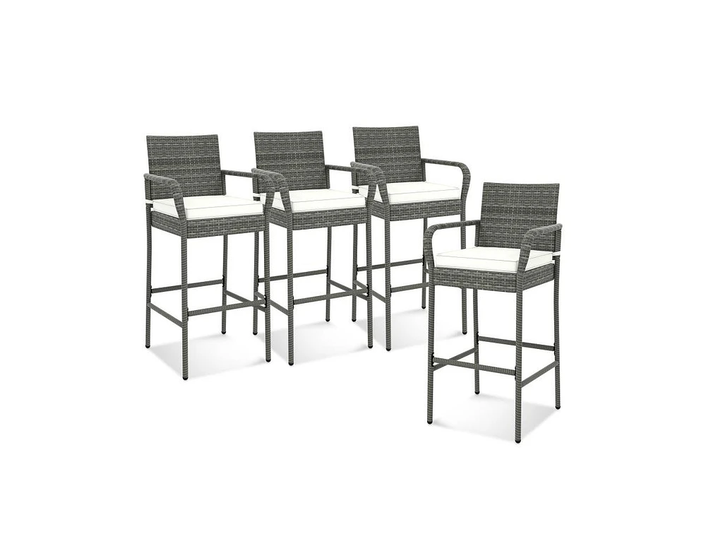 Slickblue All Weather Pe Rattan Bar Chairs Set of 4 with Armrests and Seat Cushions for Porch Backyard