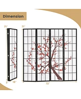 Slickblue 6FT Folding Decorative Oriental Privacy Screen with Plum Blossom Design for Home Office-White
