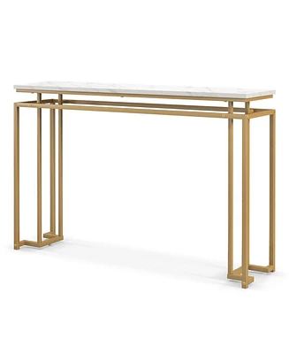 Slickblue Modern Entryway Table with Gold Heavy-duty Metal Frame and Anti-toppling Kit for Living Room