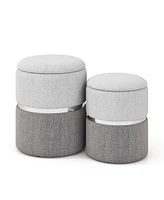 Slickblue Velvet/Linen Fabric Storage Ottoman Set of 2