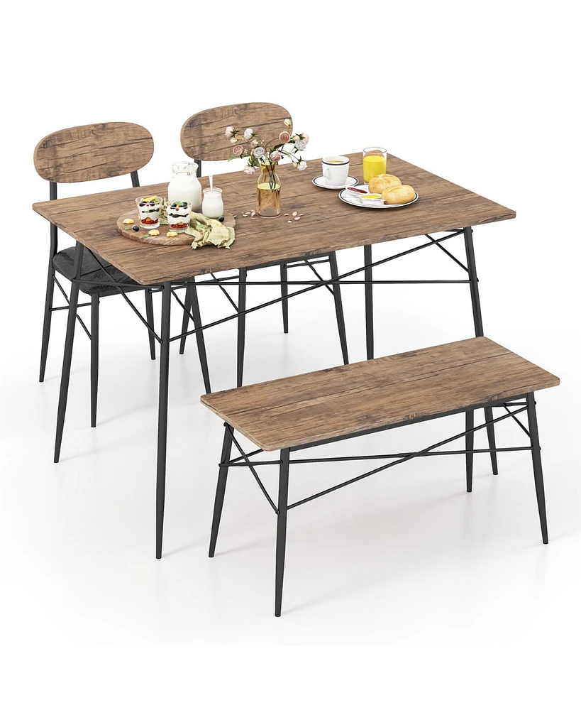 Slickblue 4 Piece Dining Table Set with Bench and 2 Chairs