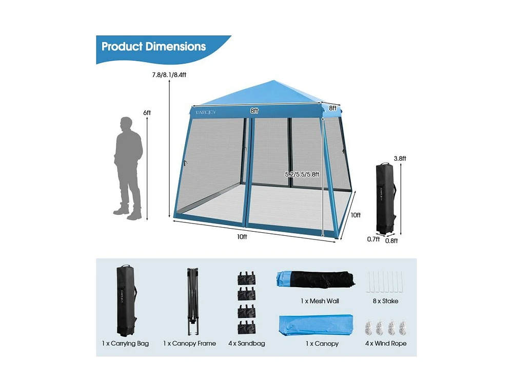 Slickblue 10 x Feet Pop Up Canopy with Mesh Sidewalls and Roller Bag
