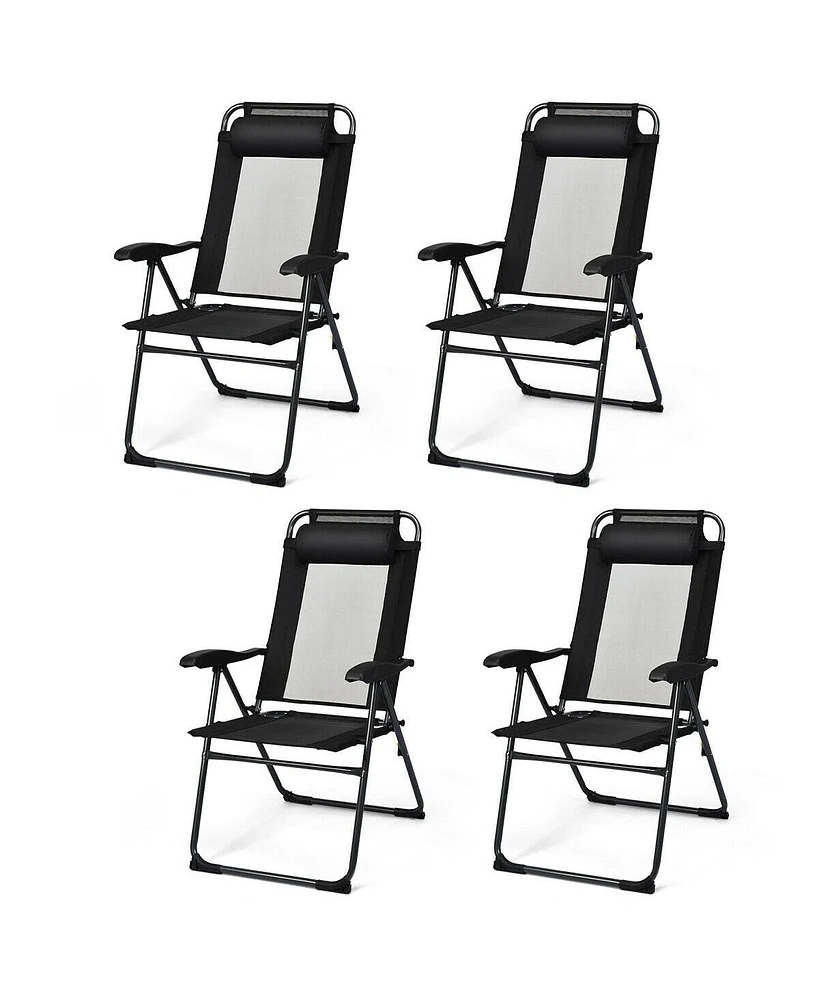 Slickblue 4 Pieces Patio Garden Adjustable Reclining Folding Chairs with Headrest