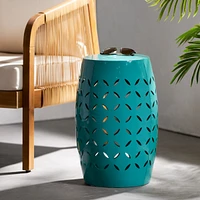 Modern Barrel-Cut Iron Accent Table with Chic Floral Motif