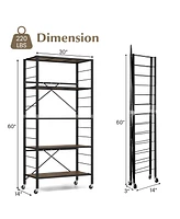 Slickblue 5-Tier Foldable Shelving Unit with Detachable Wheels and Anti-Toppling System