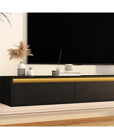 Streamdale Furniture Floating Tv Stand, Wall Mounted Tv Shelf with Led Lights & Power Outlet