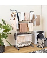 4-tier Clothes Drying Rack with Rotatable Side Wings and Collapsible Shelves