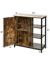 Sugift Multipurpose Freestanding Storage Cabinet with 3 Open Shelves and Doors