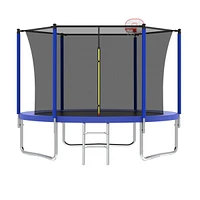 Streamdale Furniture 10FT Blue Trampoline with Safety Net, Basketball Hoop, and 54 Springs