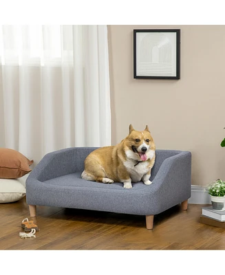 Simplie Fun Elegant Linen Dog Sofa with Washable Cushion and Breathable Base