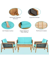 Costway 8PCS Patio Rattan Furniture Set Acacia Wood Cushioned Sofa