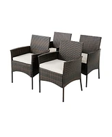 Slickblue Set of 4 Patio Pe Wicker Dining Chairs with Seat Cushions and Armrests