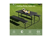 Slickblue Indoor and Outdoor Folding Picnic Table Bench Set with Wood-like Texture