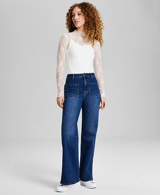 And Now This Women's High-Rise Wide-Leg Patch-Pocket Jeans, Created for Macy's