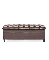 Simplie Fun Cancia Faux Leather Tufted Storage Ottoman with Espresso Wood Frame