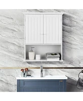 Sugift 2-Door Wall Mount Bathroom Storage Cabinet with Open Shelf
