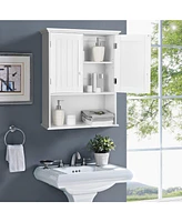 Sugift 2-Door Wall Mount Bathroom Storage Cabinet with Open Shelf