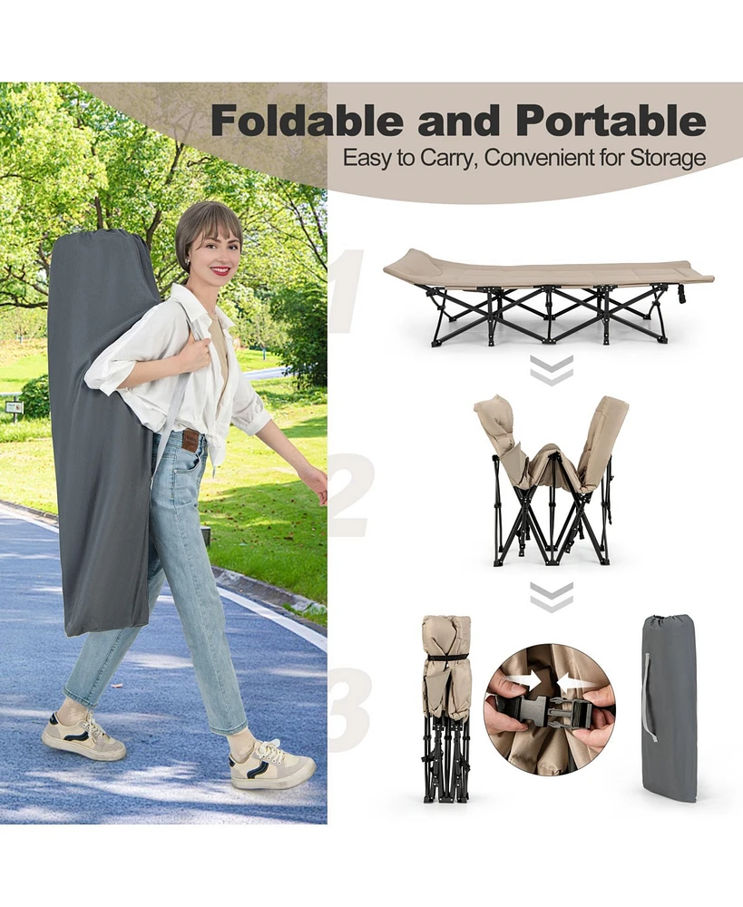 Slickblue Folding Camping Cot with Carry Bag Cushion and Headrest