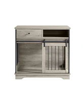 Simplie Fun Sliding Door Dog Crate With Drawers. Grey, 35.43" W X 23.62" D X 33.46"