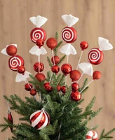 Glitzhome 178ct Christmas Whimsical Red Green Shatterproof Ornaments with Matched Candy Picks and Ribbon Bow Sets