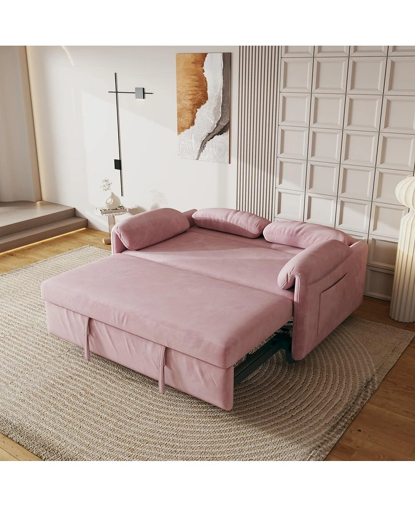 Simplie Fun 54-Inch Velvet Pink Sofa Sofa Bed Multi-Purpose Living Room Retractable Bed
