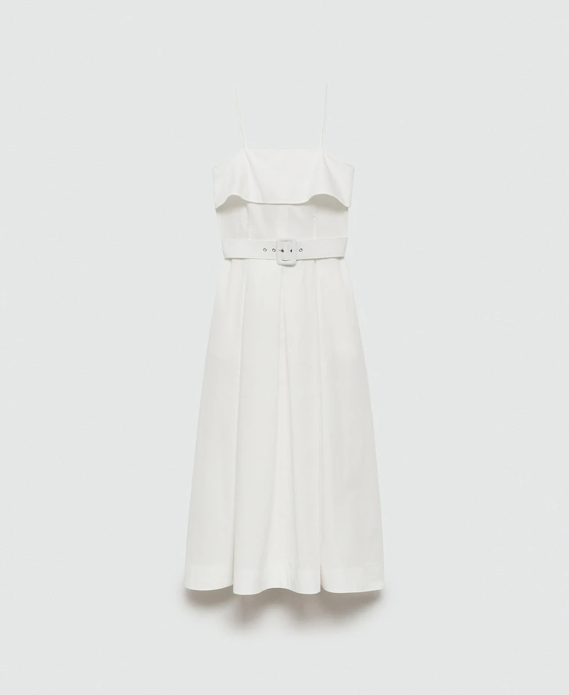 Mango Women's Belted Square Neckline Dress