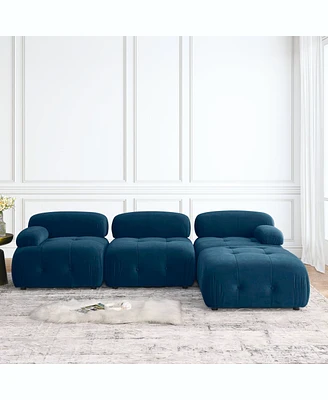 Simplie Fun Navy Velvet L-Shaped Modular Sectional Sofa