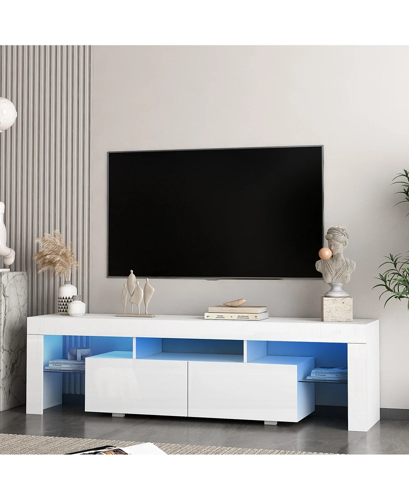 Simplie Fun Modern Multifunction Led Entertainment Center with Ample Storage