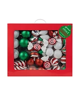 Glitzhome 160ct Christmas Whimsical Red Green Deluxe Boxed Shatterproof Ornaments