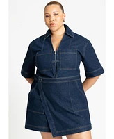 Eloquii Women's Denim Collared Wrap Romper