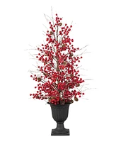 Glitzhome 36 H Christmas Lighted Berry and Pine Cone Urn Porch Tree, 20 Warm White Lights with timer