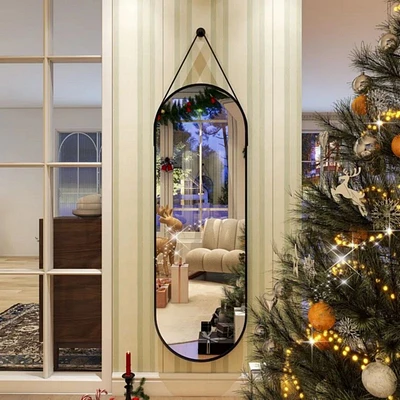 Homlux Oval Wall Mounted Mirror 16"x48" in Black