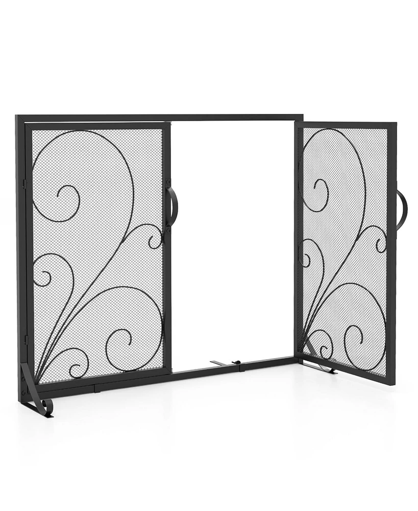 Slickblue 38 x 31 Inch Double Door Fireplace Screen-Black