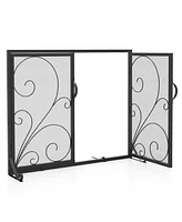 Slickblue 38 x 31 Inch Double Door Fireplace Screen-Black