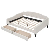 Full Size Upholstered Tufted Daybed With Two Drawers