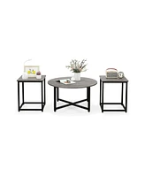 Slickblue 3-Piece Coffee Table Set Round Coffee Table and 2PCS Square End Tables