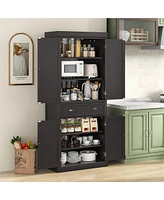 Gymax 72'' Kitchen Pantry Storage Cabinet Tall Freestanding Cupboard w/ 4 Doors Large Drawer