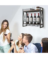 Slickblue Industrial Wall Mounted Wine Rack with 3 Stem Glass Holders